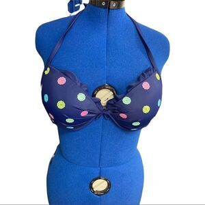 VICTORIA’S SECRET swim suit top, 36D, blue‎ polka dot ruffle tie straps